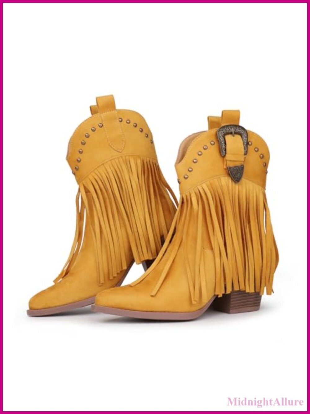 Suede Fringe Western Ankle Boots Snip Toe Pull On Booties